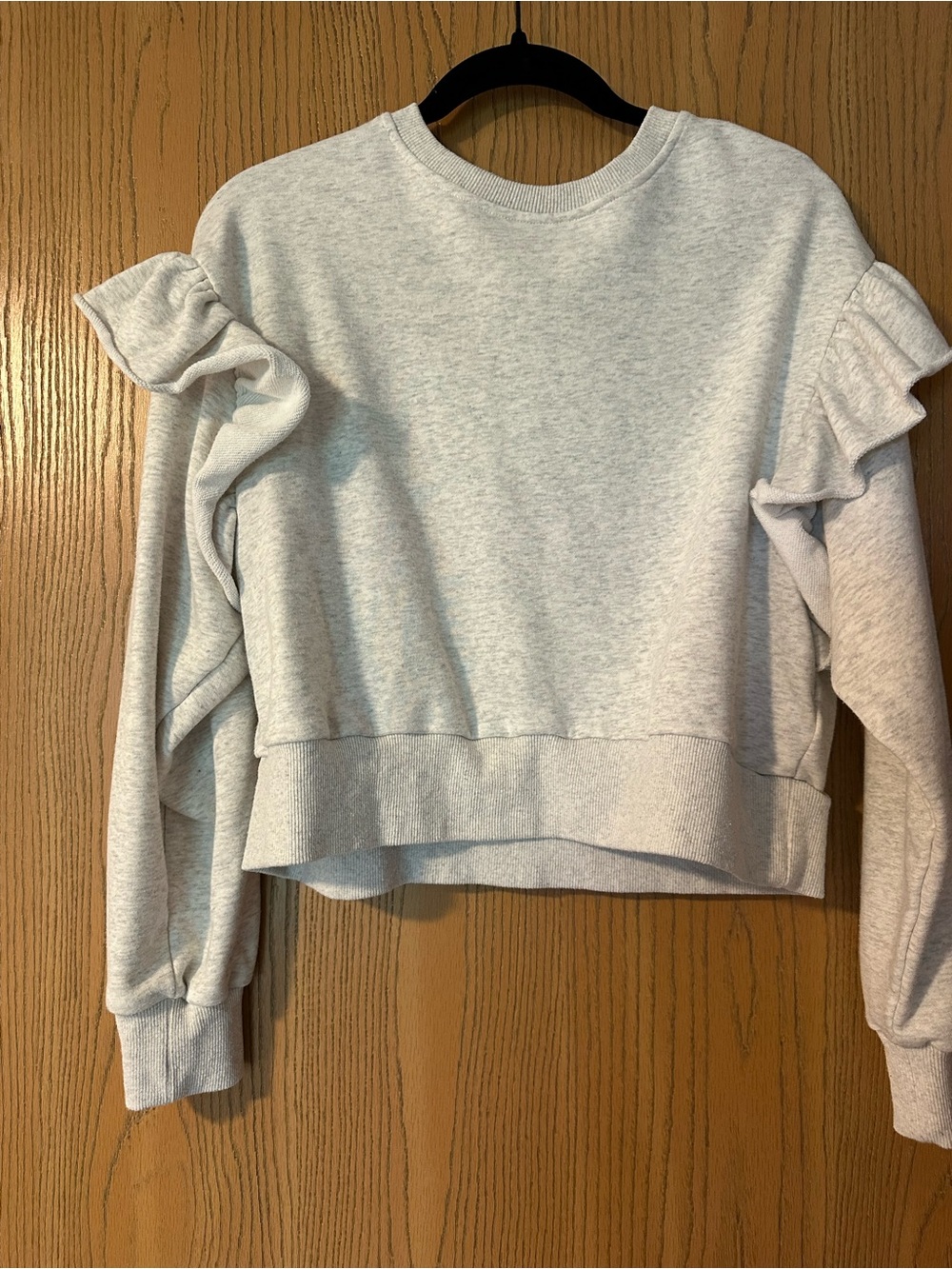 Ruffle-Detail Crewneck Sweatshirt in Light Gray